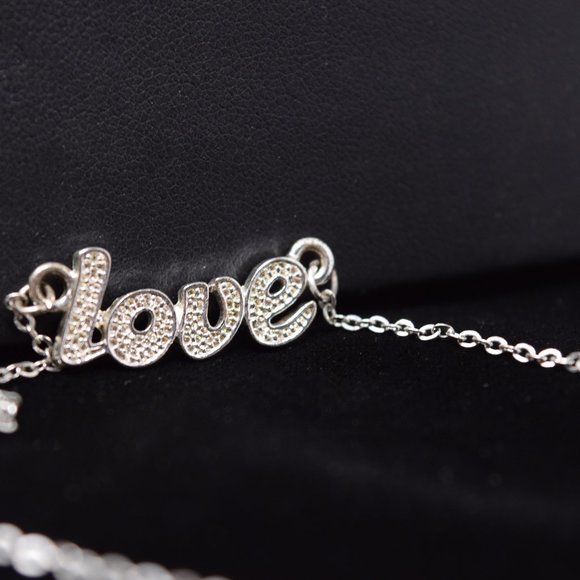 Love Statement Rhinestone Necklace Silvertone Sparke Shimmer Casual - Picture 10 of 10